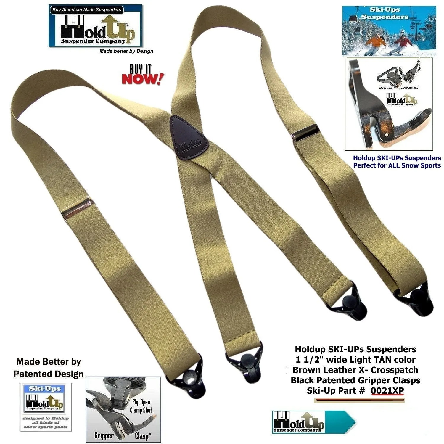 HoldUp Brand Specialty Series Tan Ski-Up Suspenders