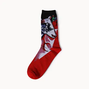 inDostyle harajuku Europe USA Washington starry night Venus Scream male Cupid Retro Art Oil Painting  Cotton women Men's Socks