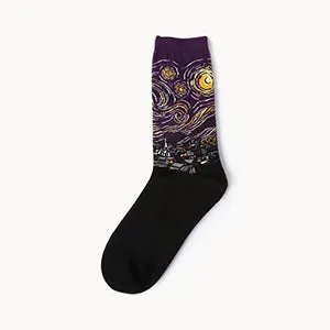 inDostyle harajuku Europe USA Washington starry night Venus Scream male Cupid Retro Art Oil Painting  Cotton women Men's Socks