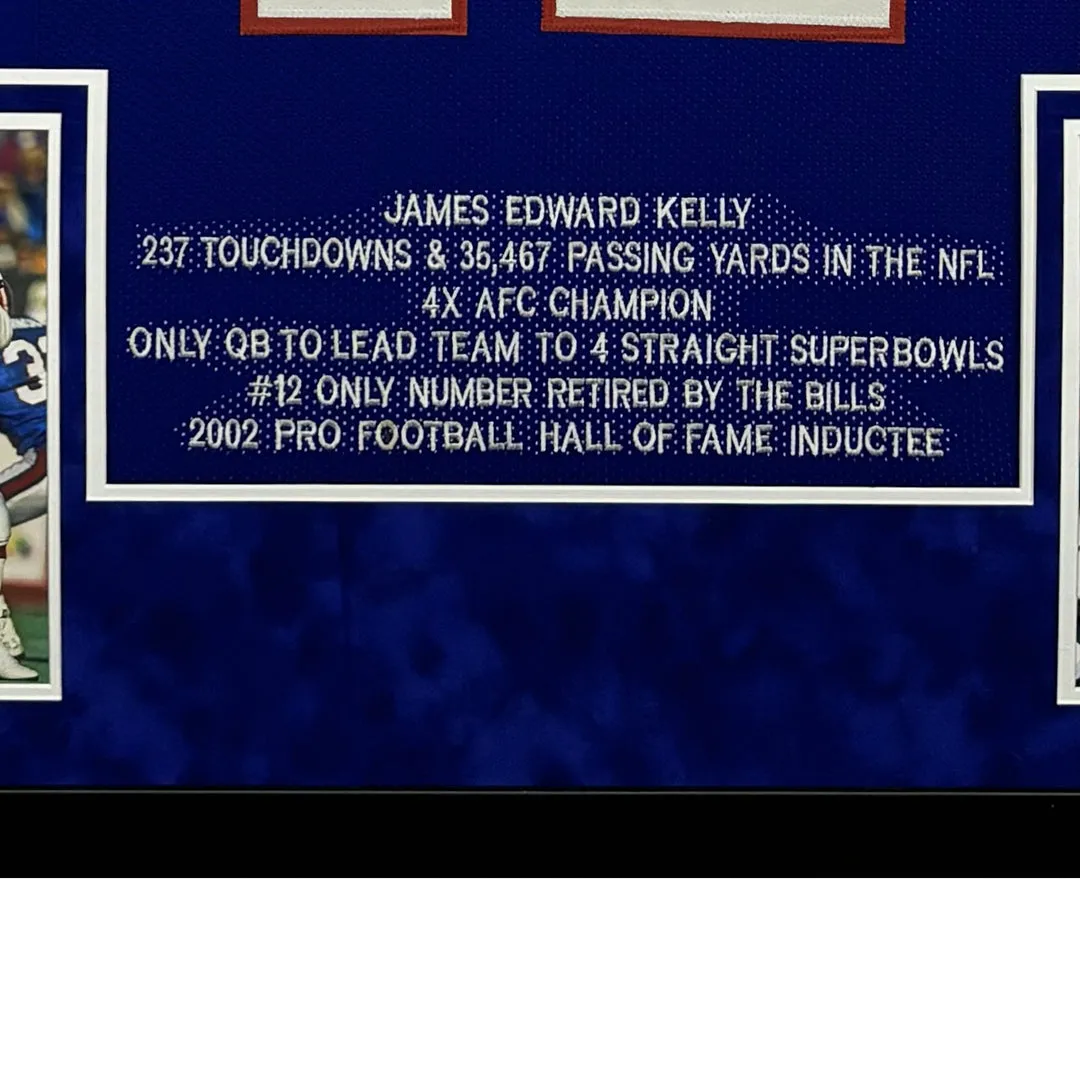 Jim Kelly Signed Buffalo Blue Stat Custom Suede Matte Framed Football Jersey