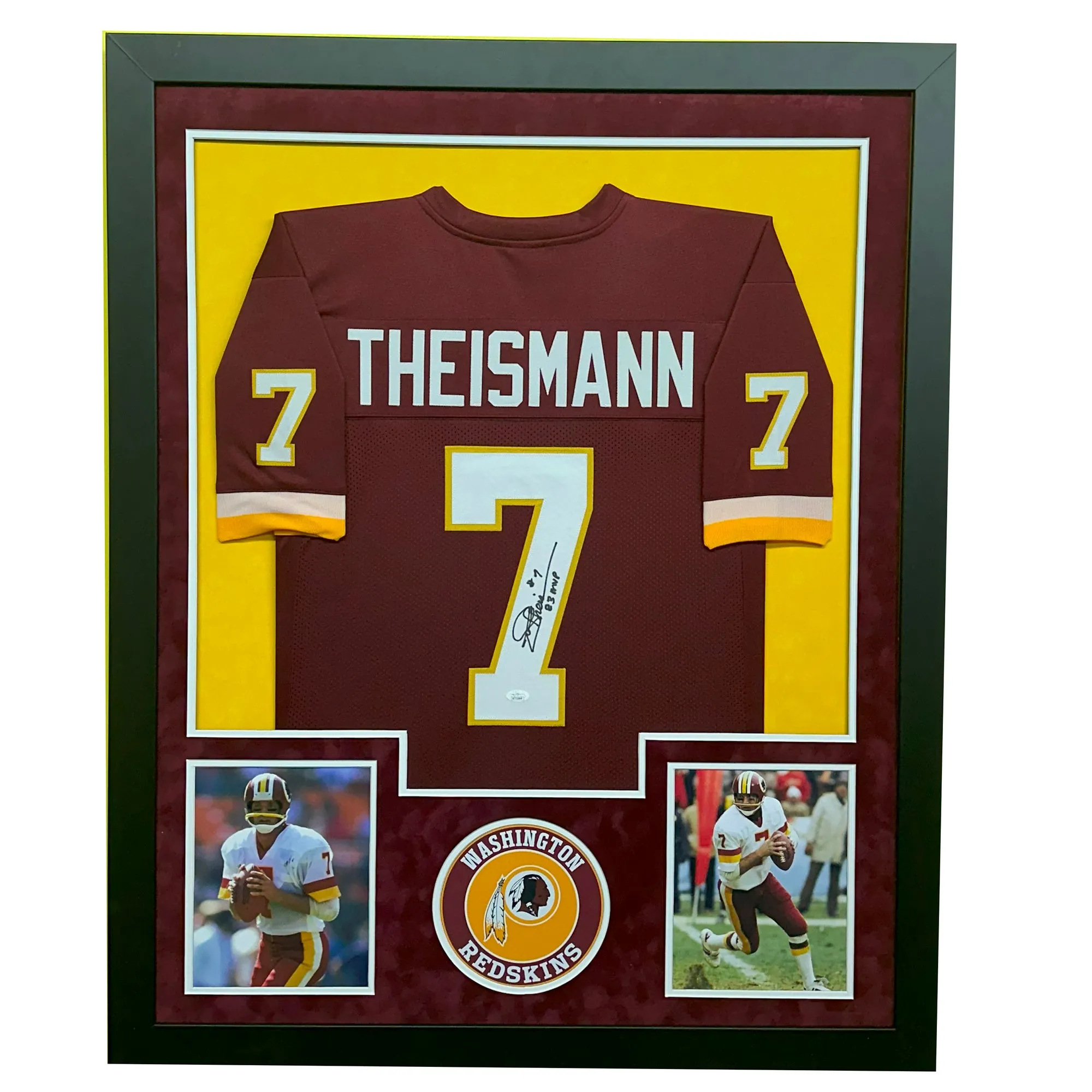 Joe Theismann Signed 83 MVP Washington Red Custom Double-Suede Framed football Jersey (JSA)