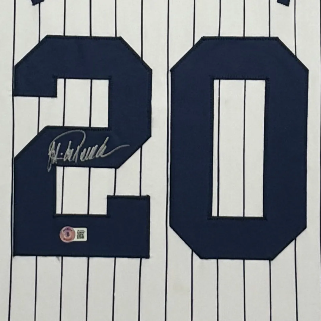 Jorge Posada Signed New York Pinstripe Custom Suede Matte Framed Baseball Jersey