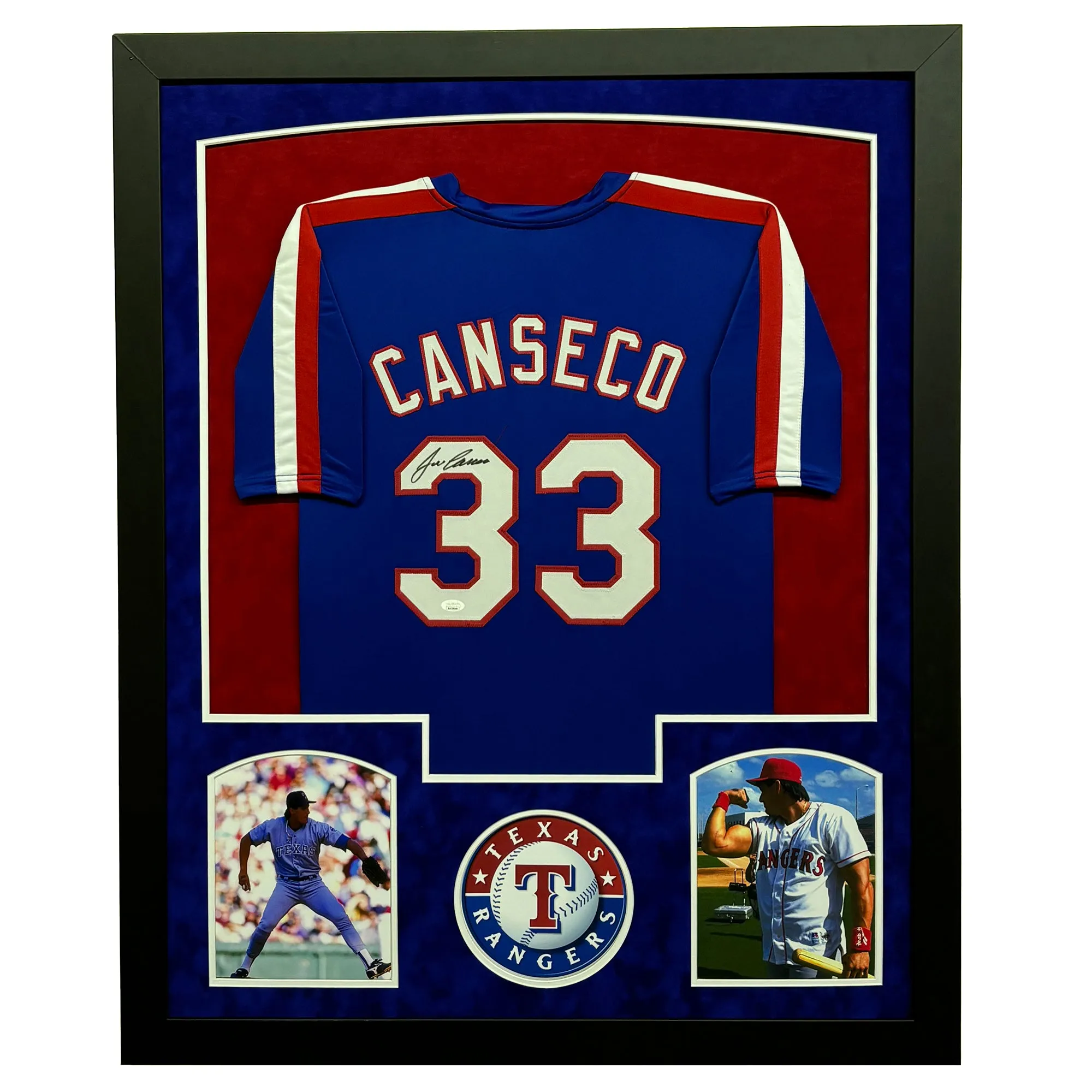 Jose Canseco Signed Texas Blue Custom Suede Matte Framed Baseball Jersey