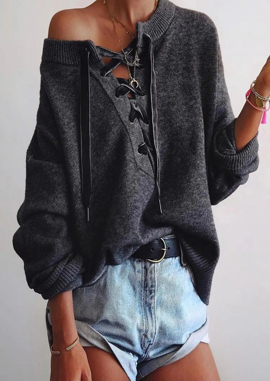 Lace Up Sweater