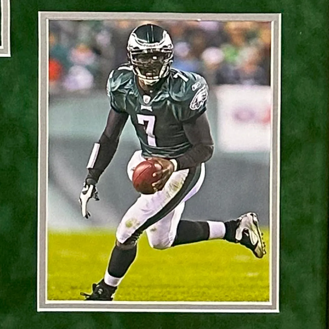 Michael Vick Signed Philadelphia Green Custom Double-Suede Framed football Jersey (JSA)