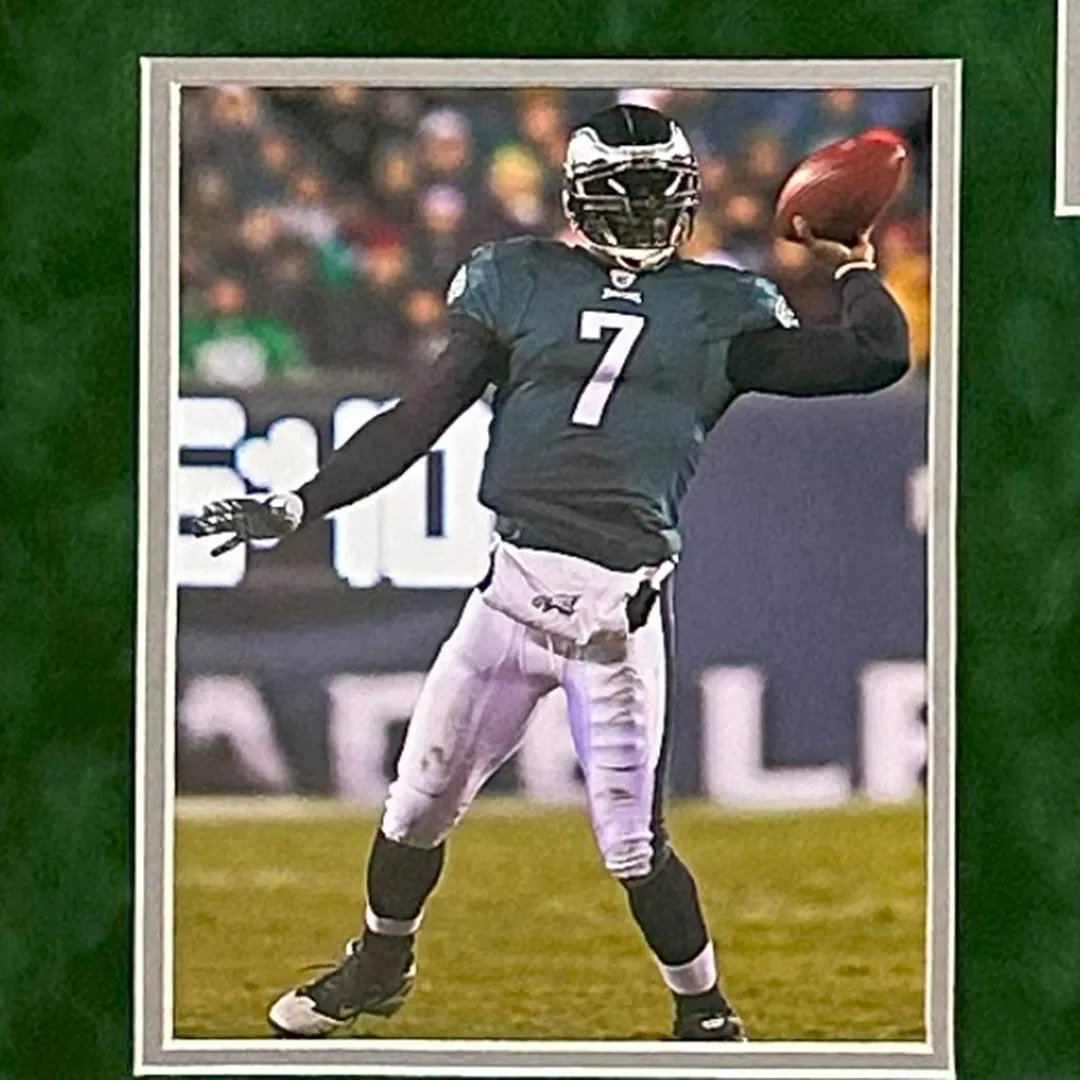 Michael Vick Signed Philadelphia Green Custom Double-Suede Framed football Jersey (JSA)