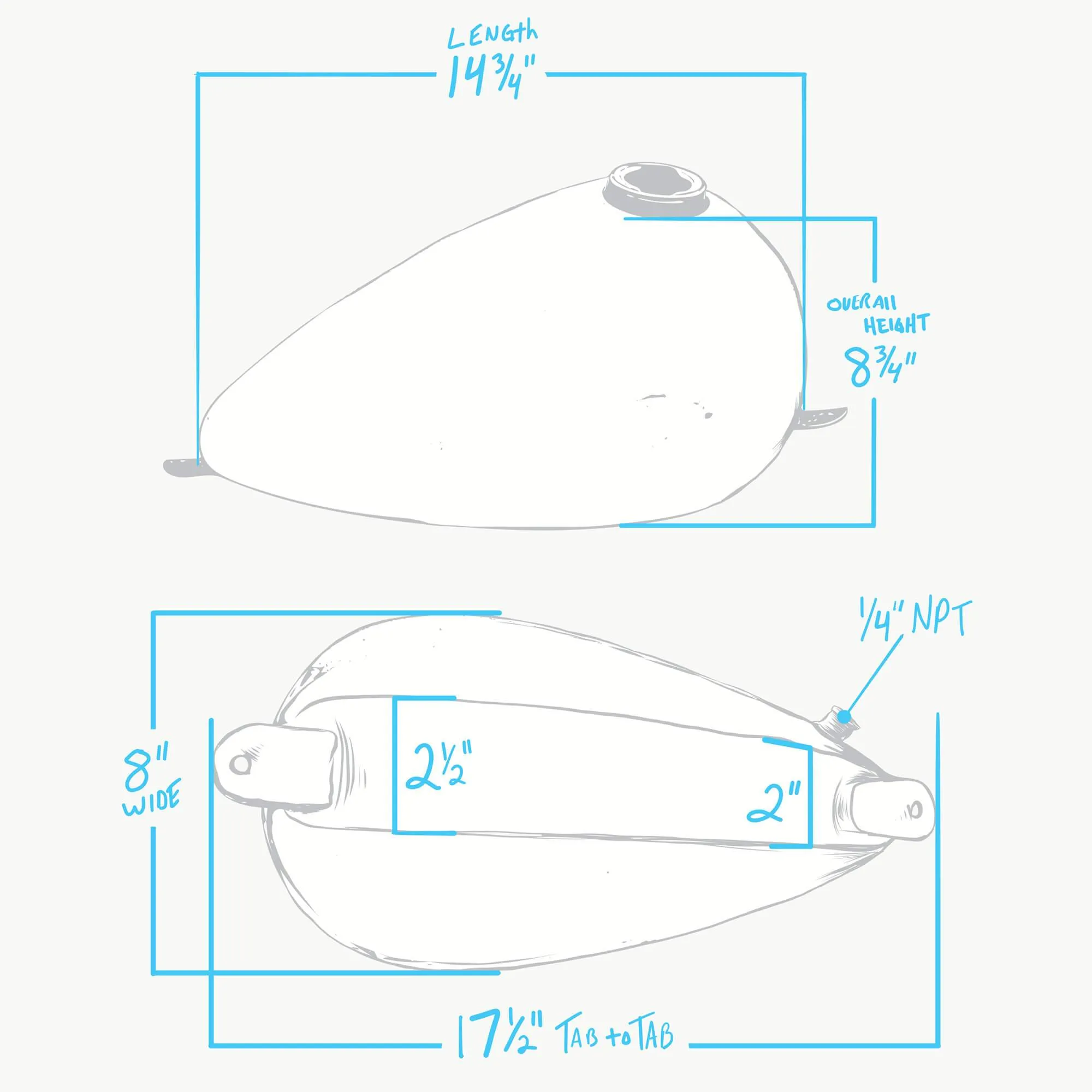 Narrow Axed Chopper Motorcycle Gas Tank 1.9 gallon