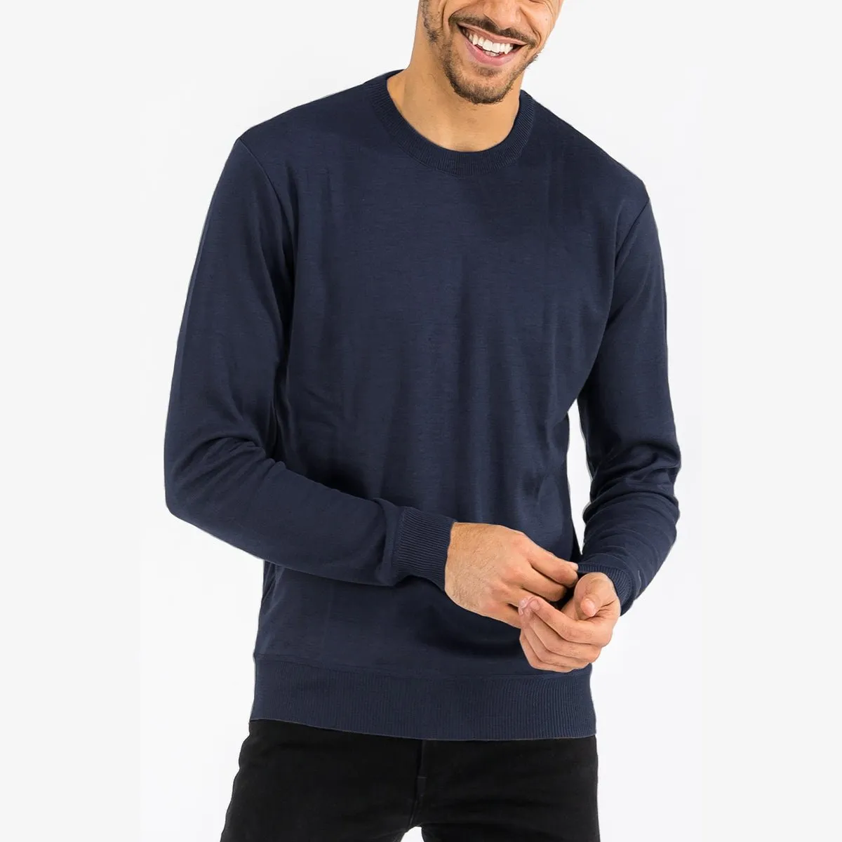 Navy Round Neck Knit Sweater