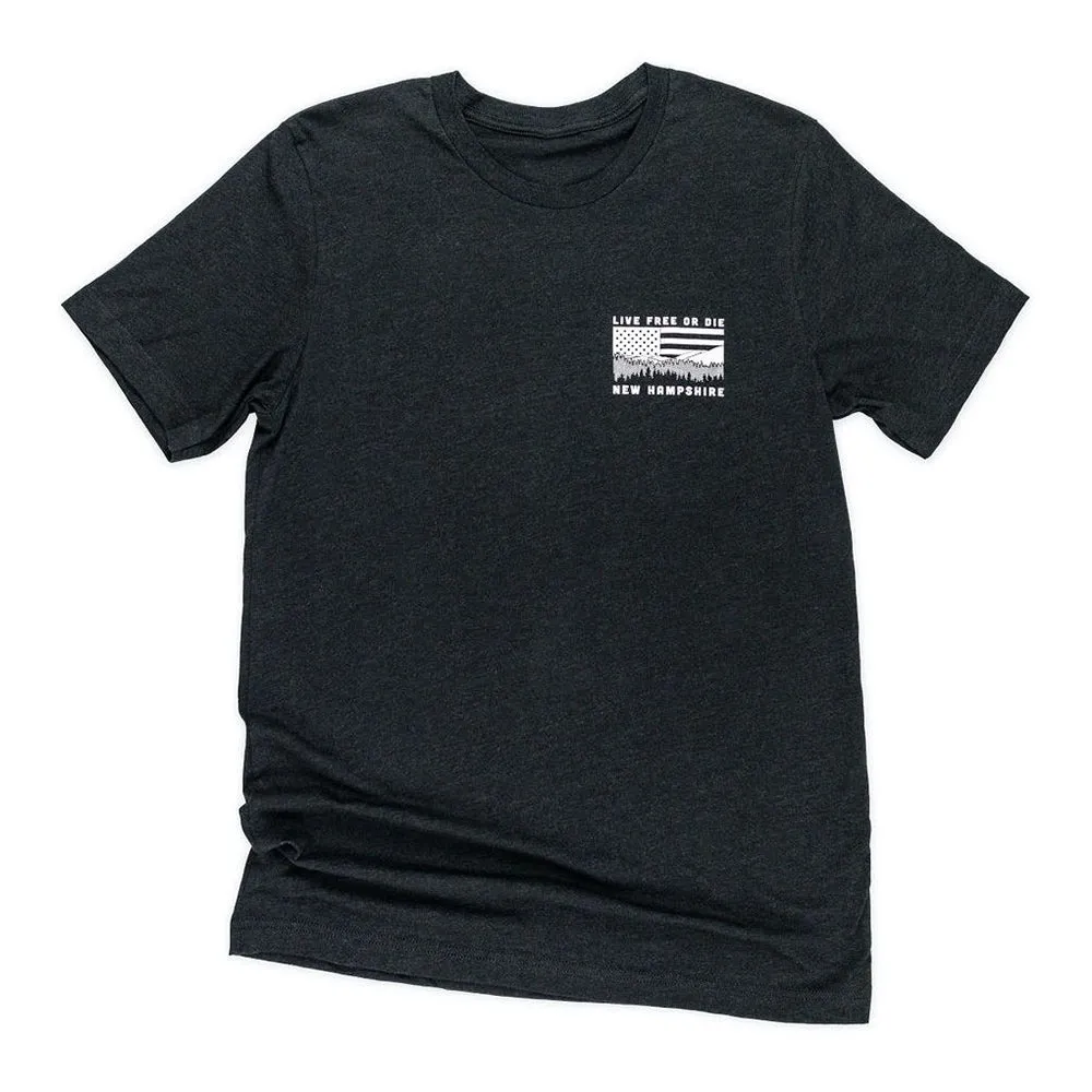 NH Mountains & Flag T-shirt- Black Heather