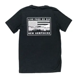 NH Mountains & Flag T-shirt- Black Heather