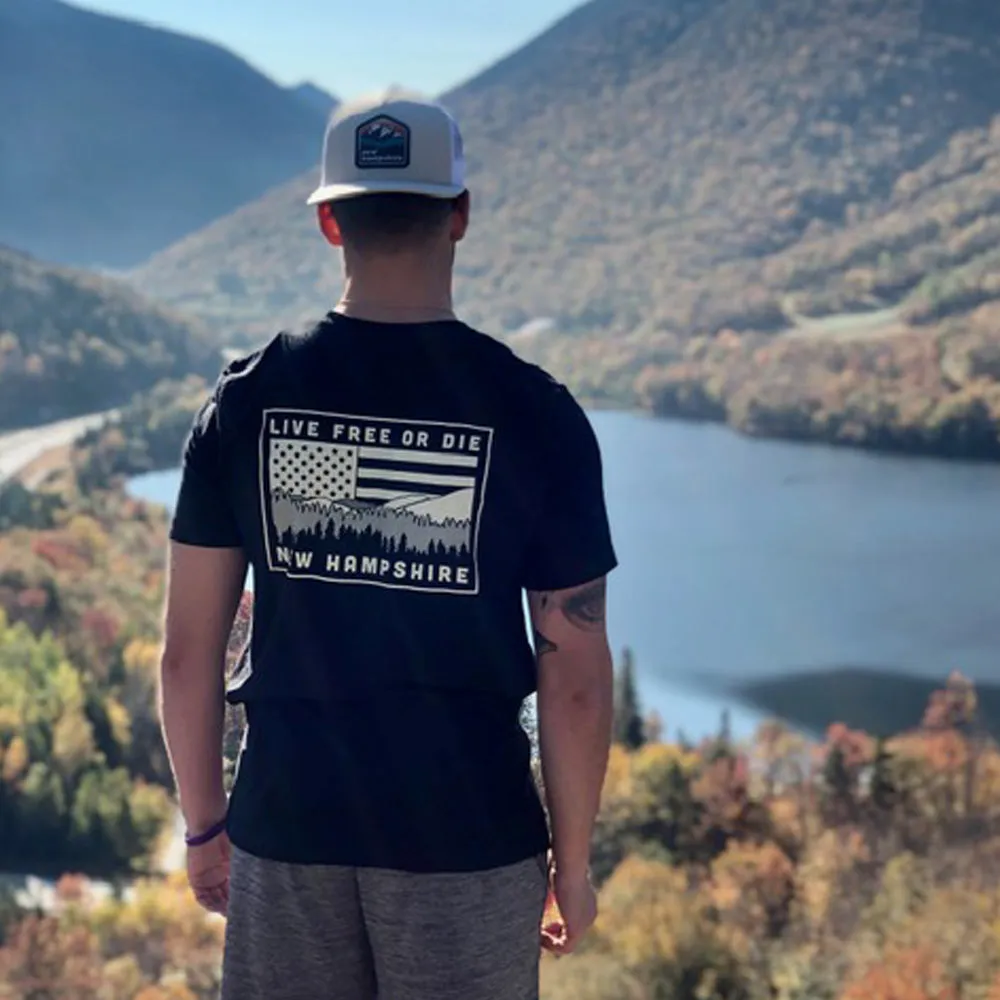 NH Mountains & Flag T-shirt- Black Heather