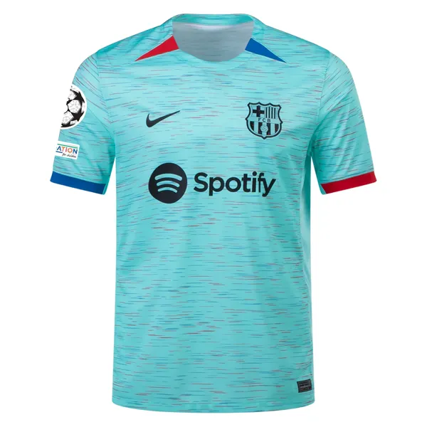 Nike Barcelona Andreas Christensen Third Jersey w/ Champions League Patches 23/24 (Light Aqua/Royal Blue)