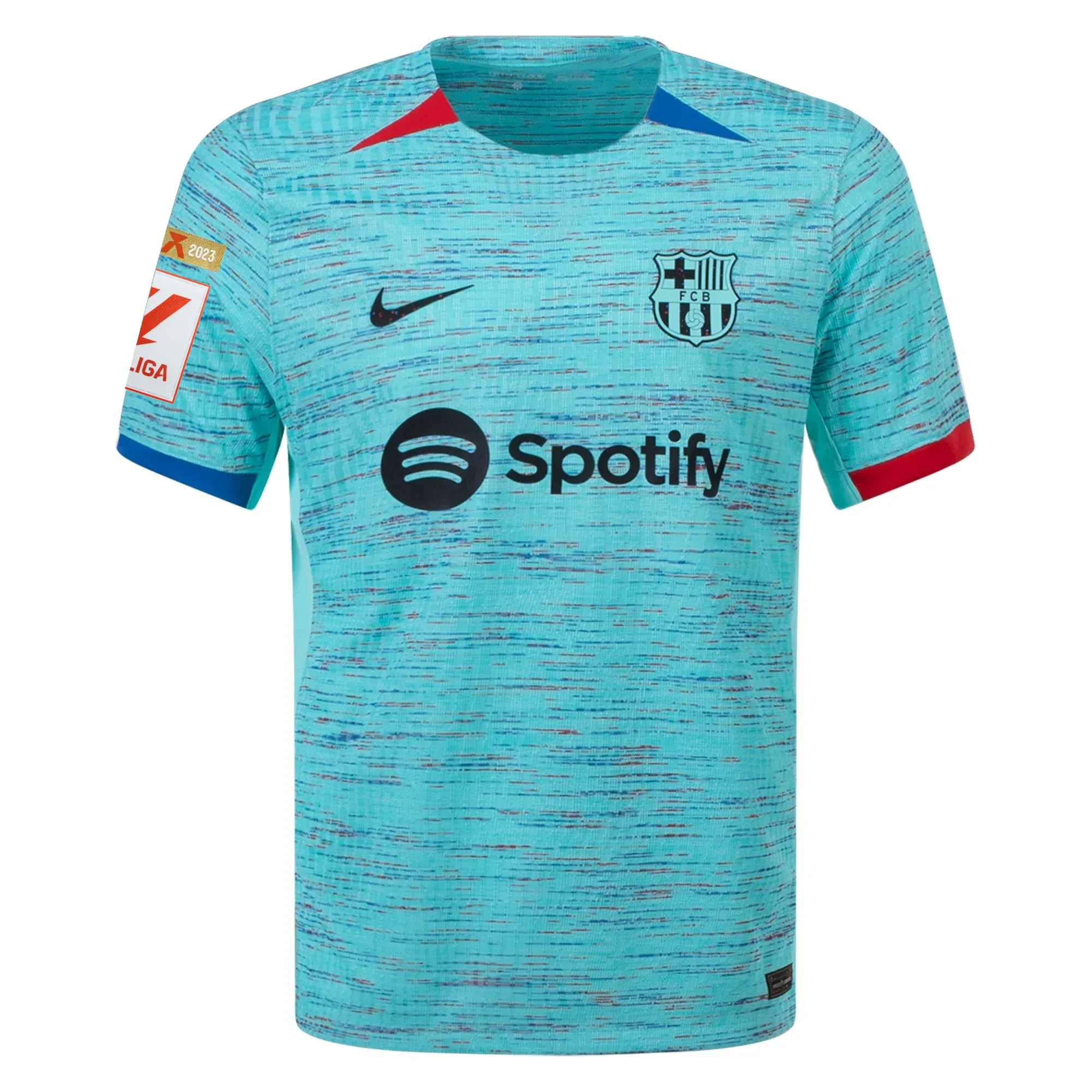 Nike Barcelona Authentic Alejandro Balde Match Vaporknit Third Jersey w/ La Liga Champion Patches 23/24 (Light Aqua/Royal Blue)