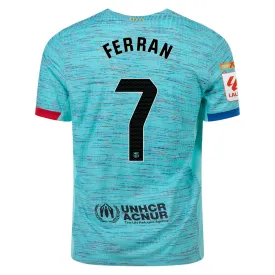 Nike Barcelona Authentic Ferran Torres Match Vaporknit Third Jersey w/ La Liga Champion Patches 23/24 (Light Aqua/Royal Blue)