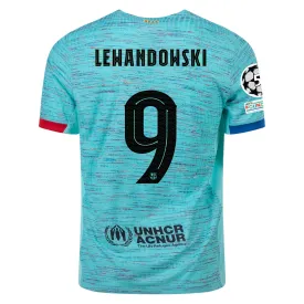 Nike Barcelona Authentic Robert Lewandowski Match Vaporknit Third Jersey w/ Champions League Patches 23/24 (Light Aqua/Royal Blue)