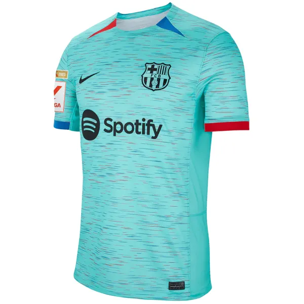 Nike Barcelona Frenkie De Jong Third Jersey w/ La Liga Champion Patches 23/24 (Light Aqua/Royal Blue)