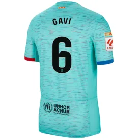 Nike Barcelona Pablo Gavi Third Jersey w/ La Liga Champion Patches 23/24 (Light Aqua/Royal Blue)