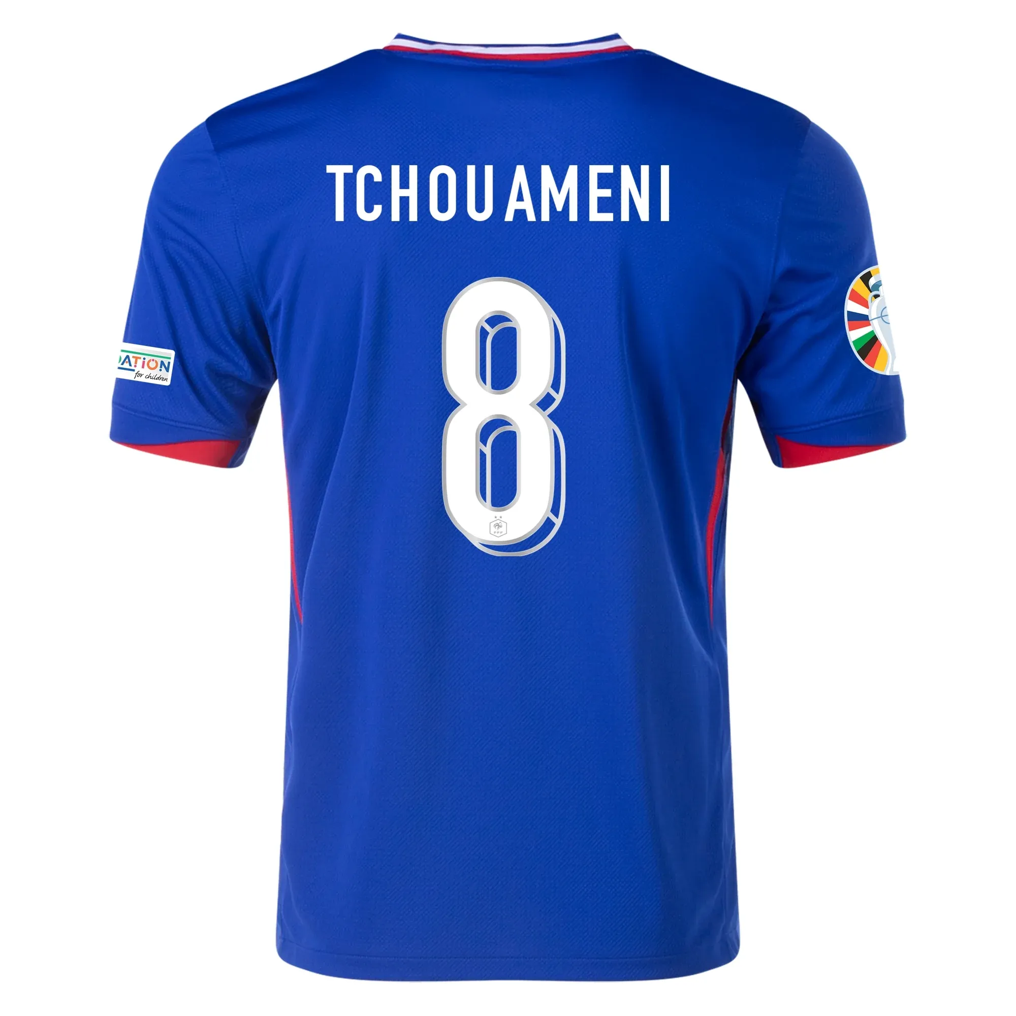 Nike France Aurélien Tchouaméni Home Jersey w/ Euro 2024 Patches 24/25 (Bright Blue/University Red)