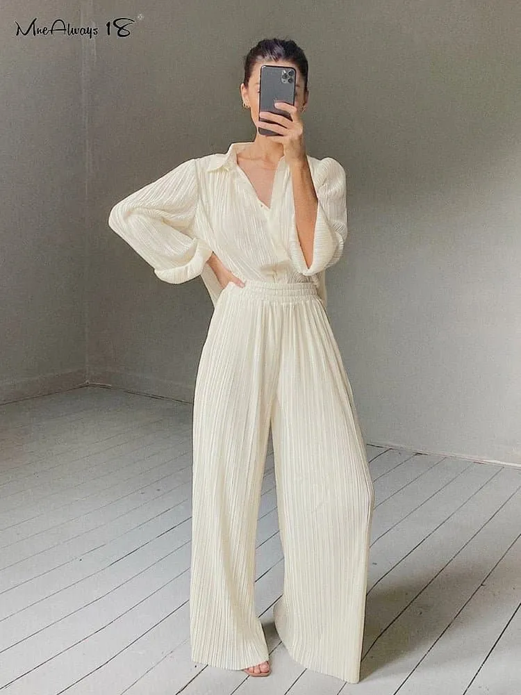 Pleated Wide Leg  Palazzo Pants