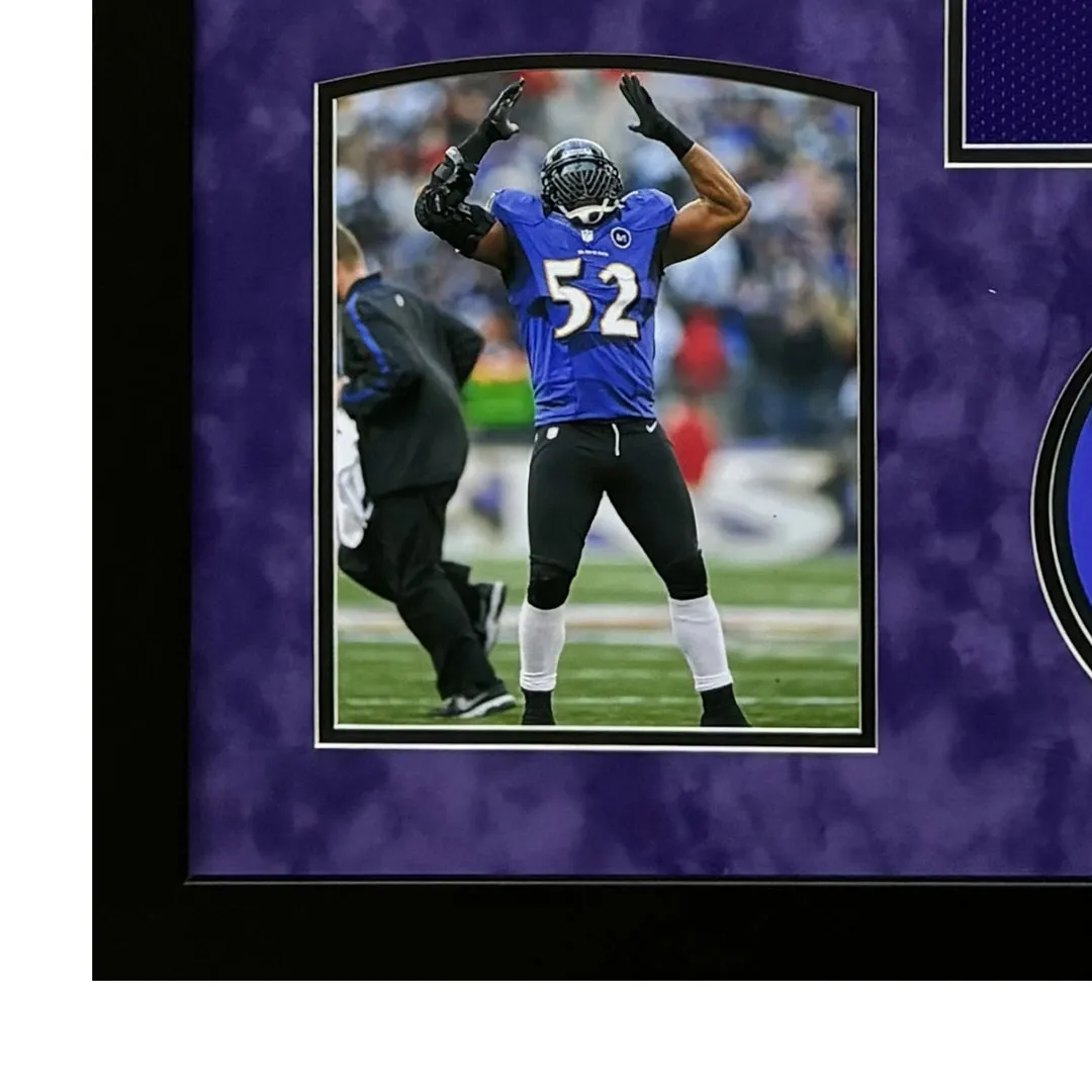 Ray Lewis Signed Baltimore Purple Custom Suede Matte Framed Football Jersey