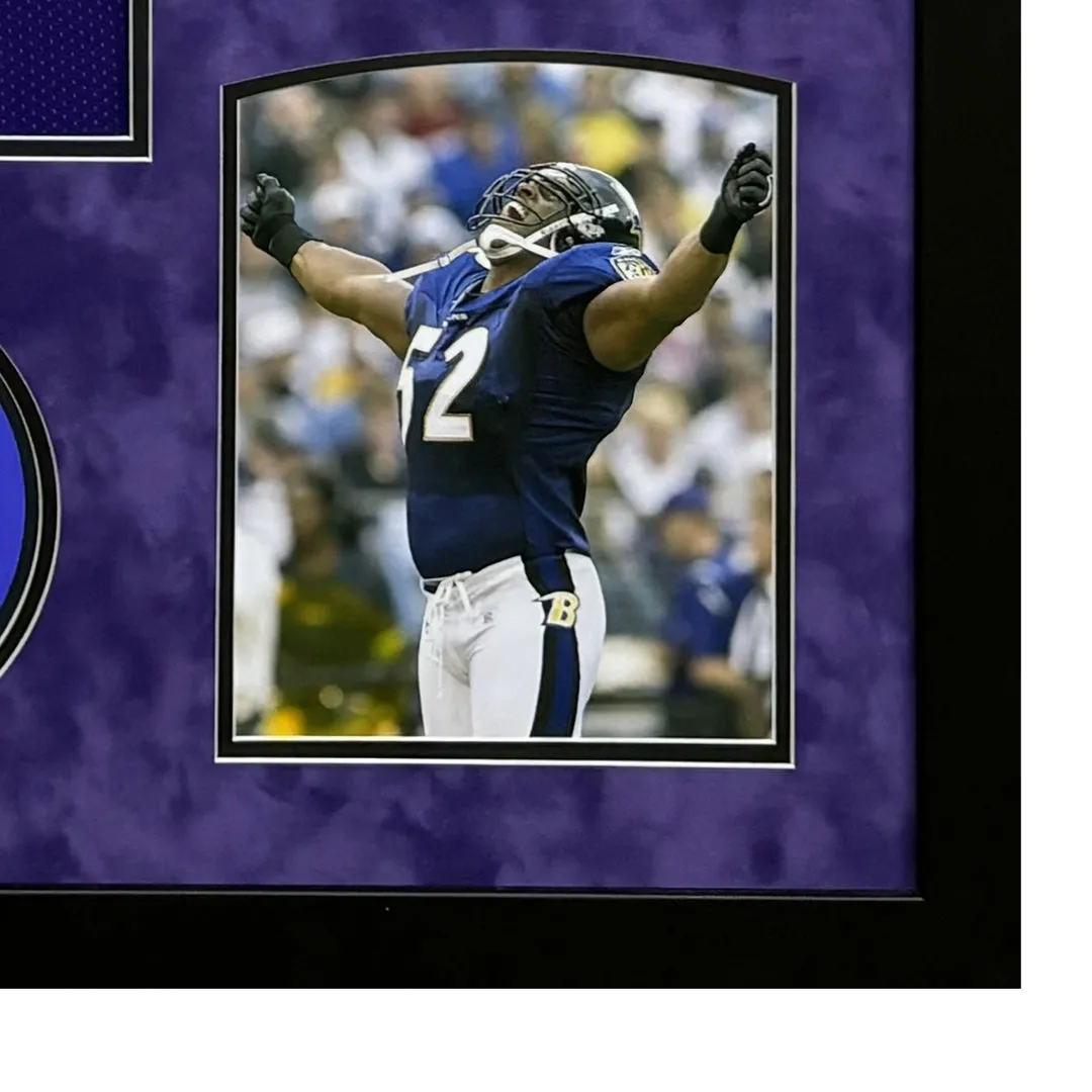 Ray Lewis Signed Baltimore Purple Custom Suede Matte Framed Football Jersey