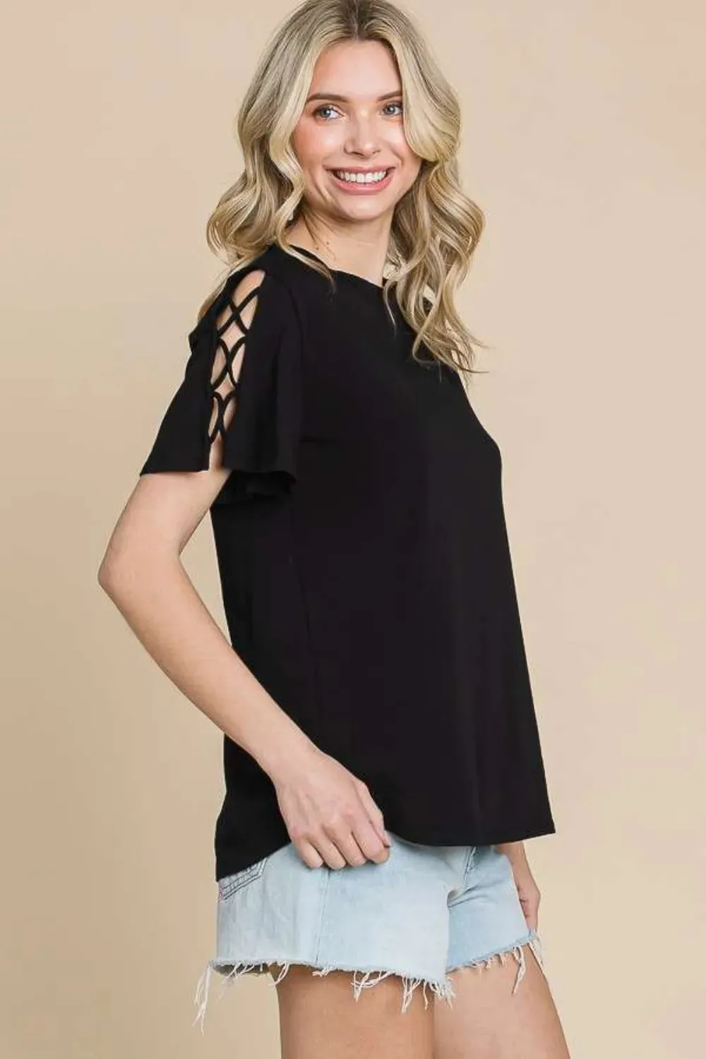 Round Neck Crisscross Short Sleeve T-Shirt