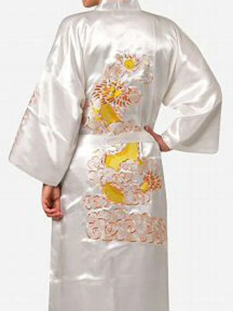 Shanghai Story Chinese men's Satin Polyester Embroidery Robe Kimono Nightgown Dragon Sleepwear M L XL XXL 3XL