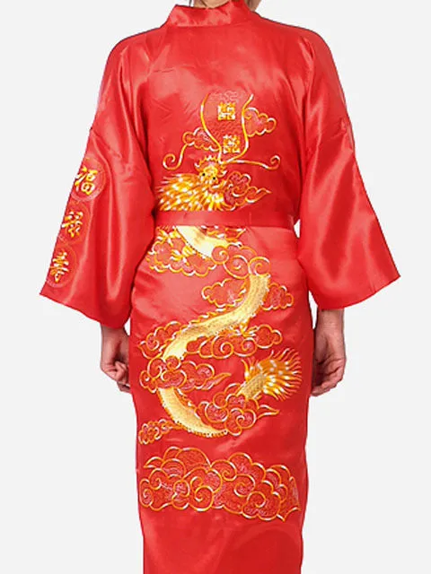 Shanghai Story Chinese men's Satin Polyester Embroidery Robe Kimono Nightgown Dragon Sleepwear M L XL XXL 3XL