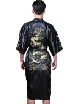 Shanghai Story Chinese men's Satin Polyester Embroidery Robe Kimono Nightgown Dragon Sleepwear M L XL XXL 3XL