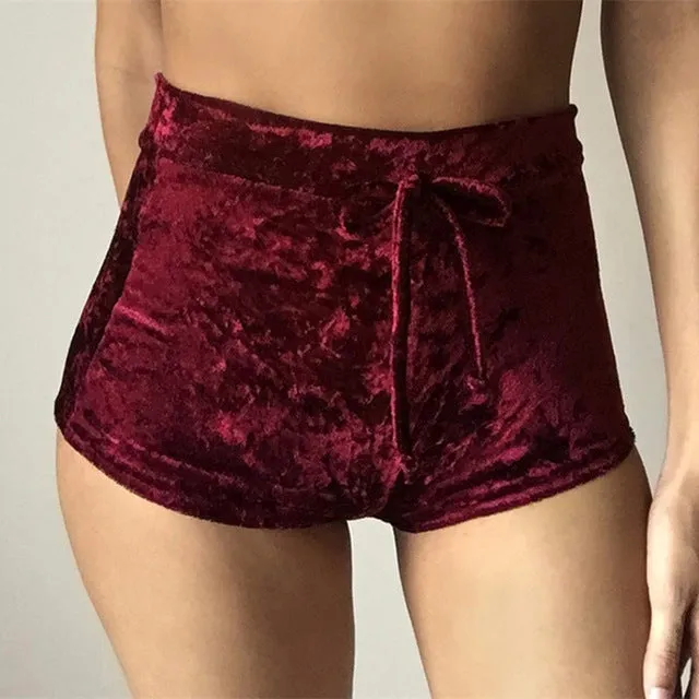 Sibybo Sexy Velvet Women Shorts 2017 6 Colors New Fashion High Waist Lace Up shorts Autumn Winter Mini Skinny Shorts