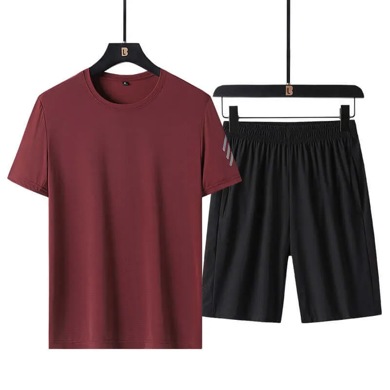 Sports set men's casual summer thin ice silk short sleeve shorts two-piece trend running sportswear men's clothing