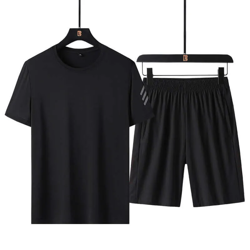 Sports set men's casual summer thin ice silk short sleeve shorts two-piece trend running sportswear men's clothing