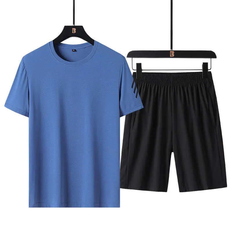 Sports set men's casual summer thin ice silk short sleeve shorts two-piece trend running sportswear men's clothing