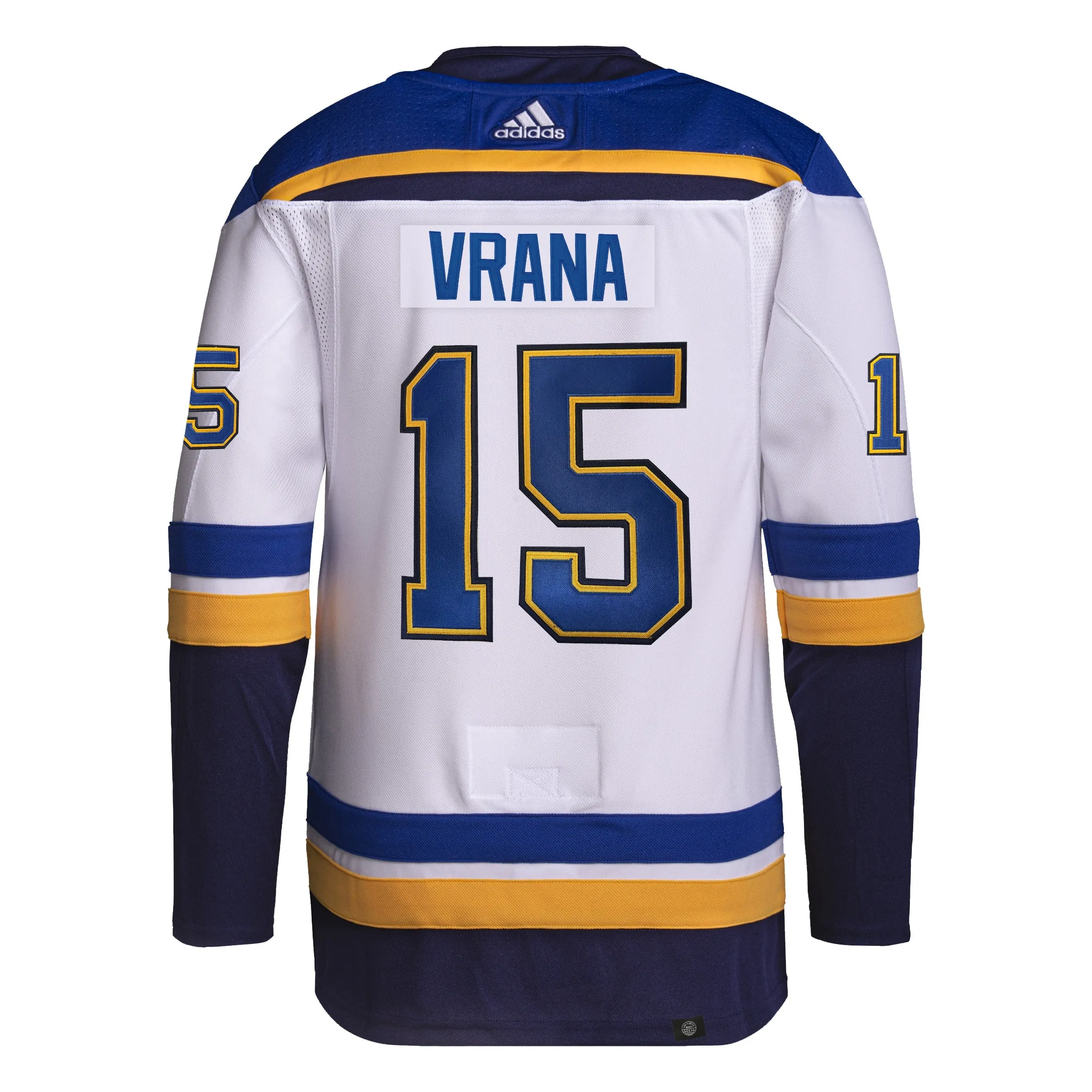 ST. LOUIS BLUES ADIDAS AUTHENTIC PRO-STITCH VRANA #15 ROAD JERSEY - WHITE