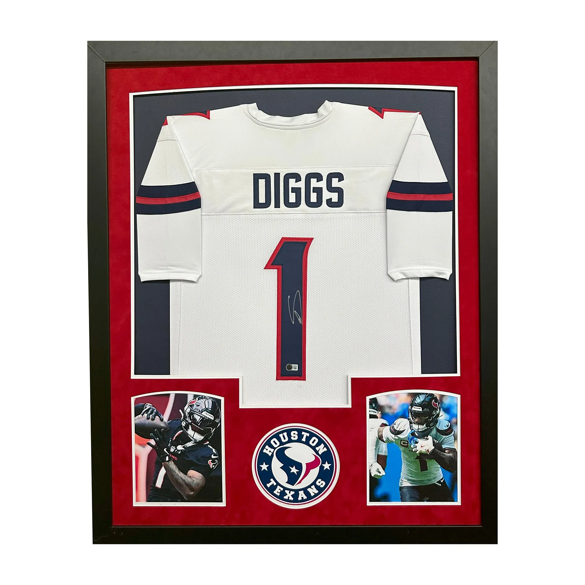 Stefon Diggs Signed Houston White Custom Suede Matte Framed Football Jersey