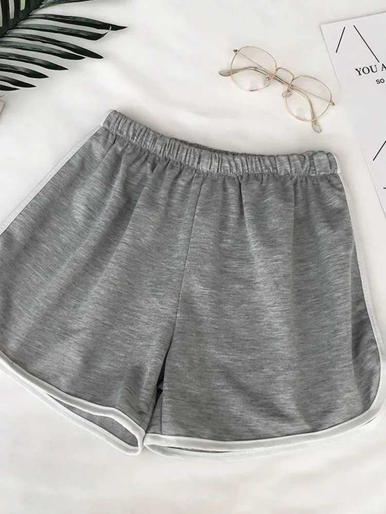 Striped Sports Shorts for Women, Simple Loose Shorts, Casual Slimming Short for Ladies, High Waisted, Monochrome, Summer Fashion