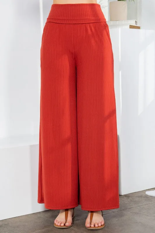 TEEK - Wide Leg Ribbed Pocketed Pants