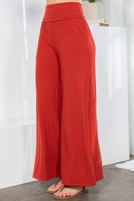 TEEK - Wide Leg Ribbed Pocketed Pants