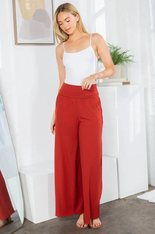 TEEK - Wide Leg Ribbed Pocketed Pants