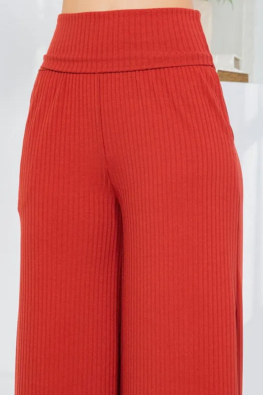 TEEK - Wide Leg Ribbed Pocketed Pants