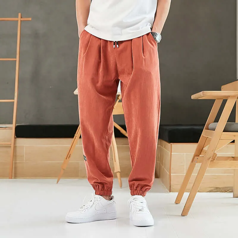 Tools Men's trend spring summer buckle foot loose sports pants fat man plus fertilizer large size casual Harlan nine pants