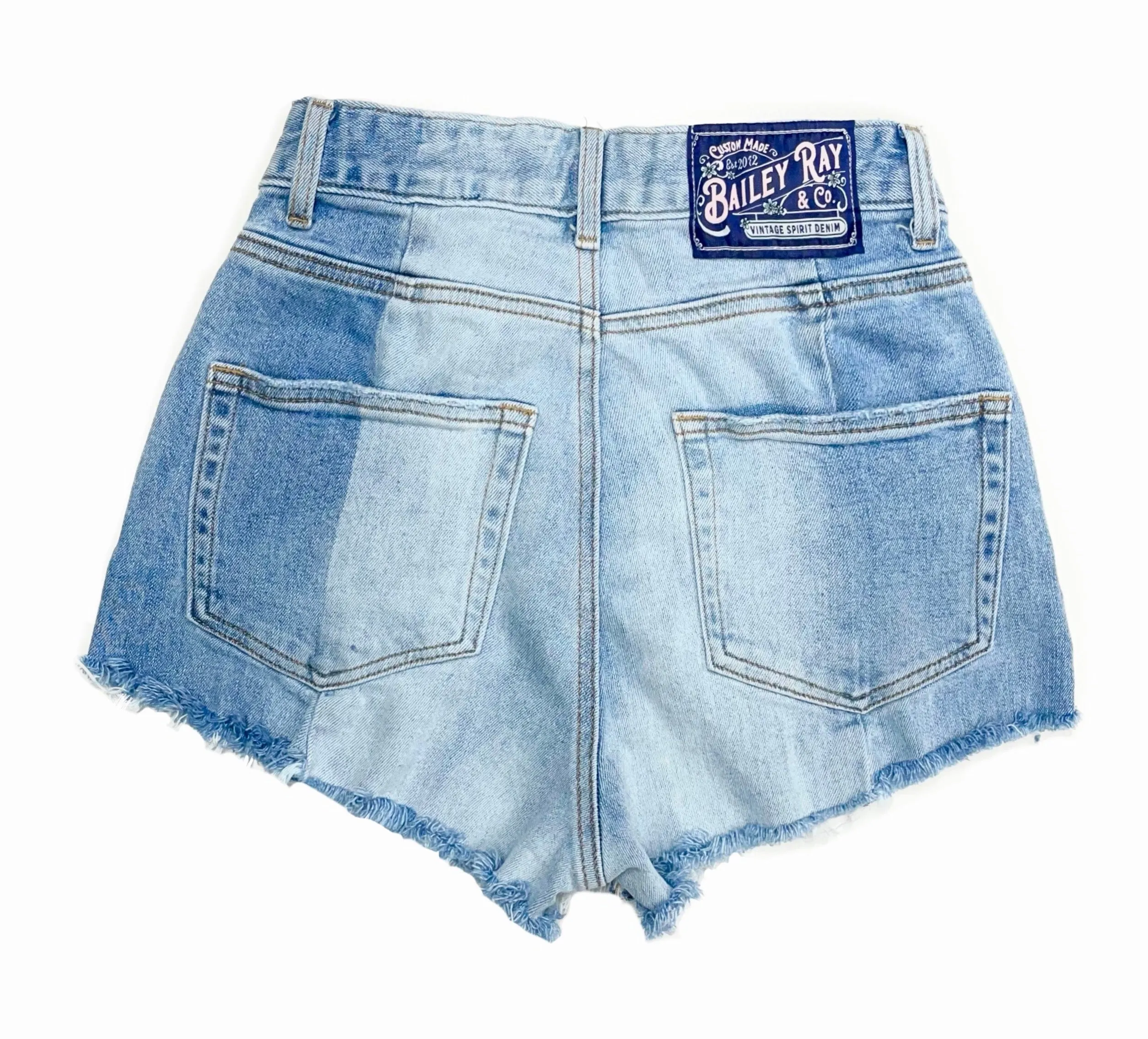 Two Tone High Waisted Denim Shorts  - The Camille