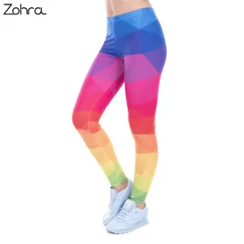 Zohra Autumn Winter Leggings Printed Women Legging Colorful Triangles Rainbow Legins High Waist Elastic Leggins Silm Women Pants